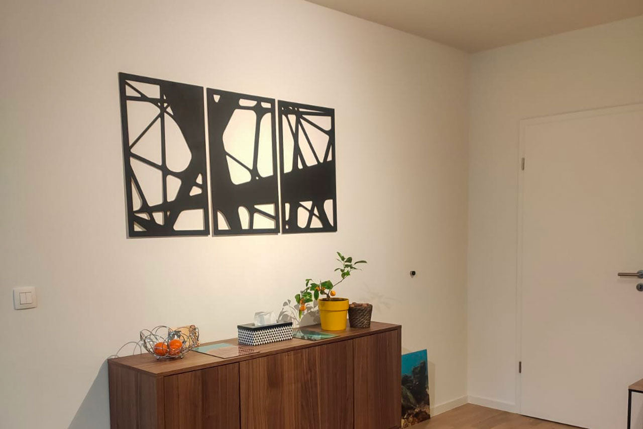 Set de 3 cadres décoratifs bois Noir Palémon L38xH53cm Style Géométrique  abstrait